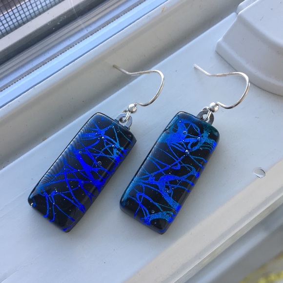 etsy Jewelry - Black and Blue Swirl Resin Earrings
